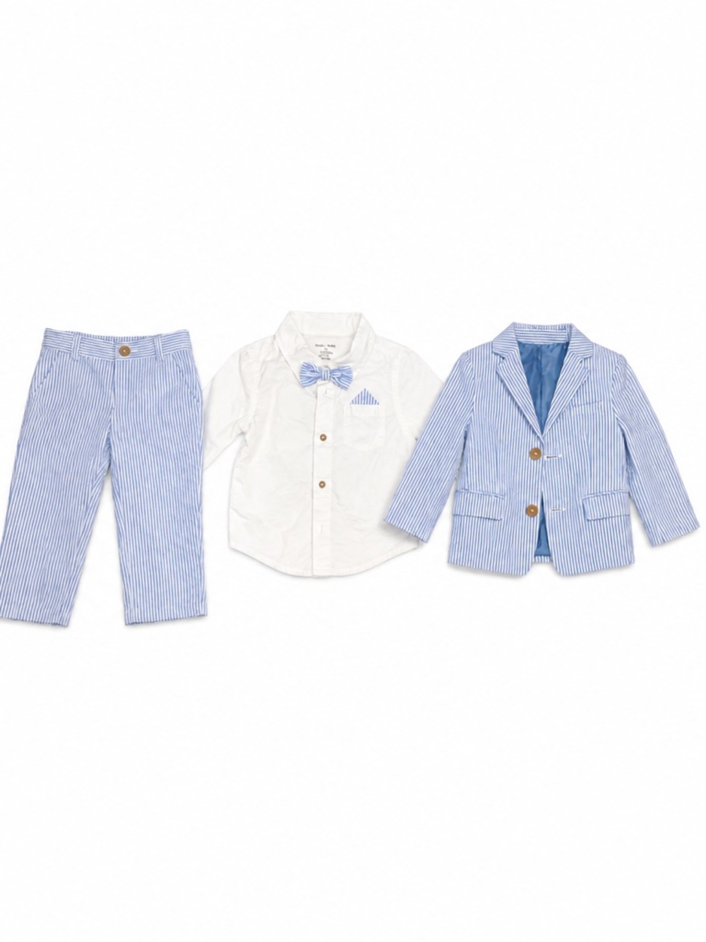 ✨ First Impressions Boys Seersucker Suit Set 18M Blue & White 3-Piece NWOT